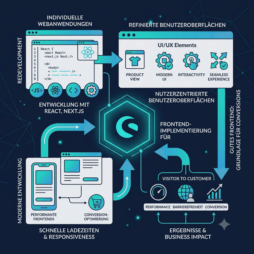 Frontend & Webentwicklung — performante, barrierefreie Frontends mit React und Next.js (KI-generierte Illustration)